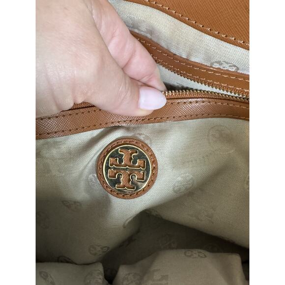 Authentic Tory Burch Robinson Perforated Tote Double Zip Satchel Brown No Strap - Picture 6 of 16